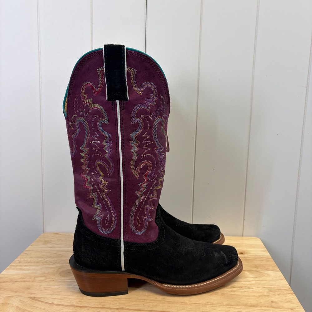 Justin Western Rodeo Suede Cowboy Boots Womens Size 7.5 Boho Cowgirl Embroidered - Picture 5 of 8